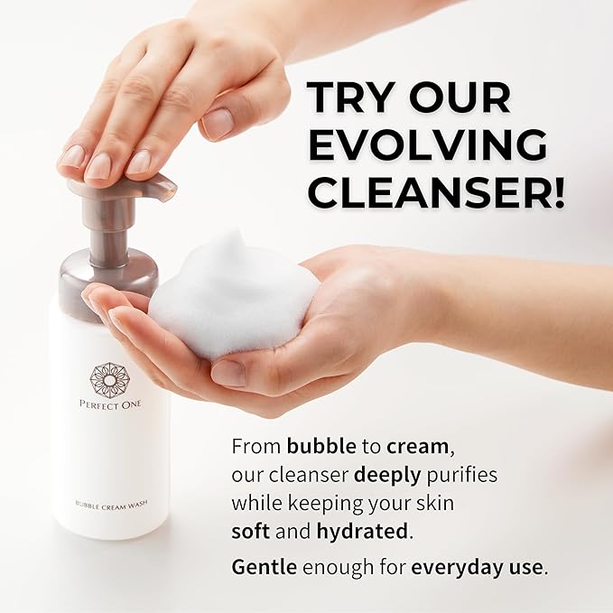PERFECT ONE Bubble Cream Face Wash – Transforms from Foam to Cream, Face Cleanser w/Ultra-Fine Microbubbles, Gentle Formula – Facial Cleanser for All Skin Types – 7.01 Fl. Oz. (210ml)