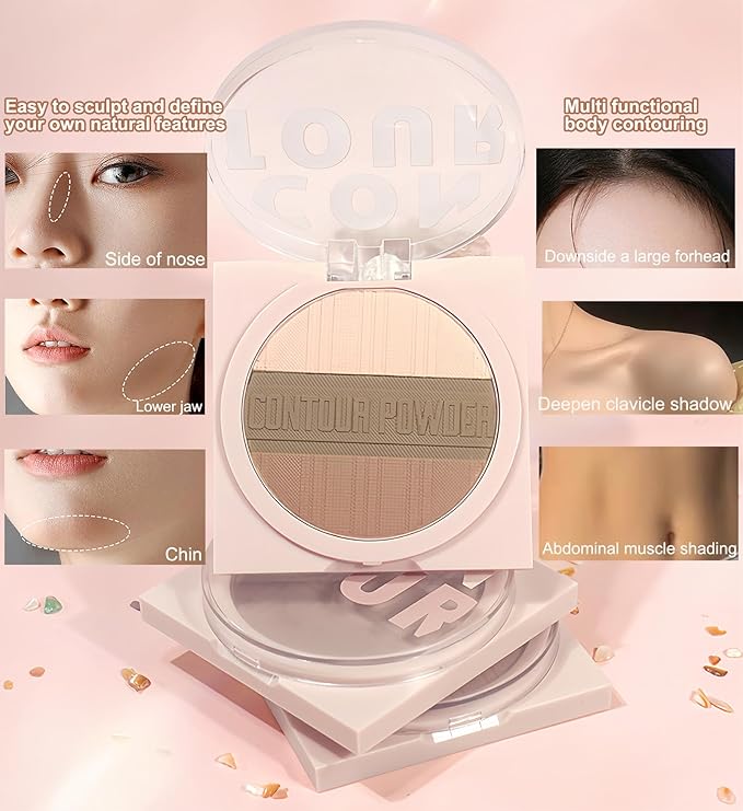 Contour Powder Makeup Palette Matte Shimmer Face Sculpting Warm Brown