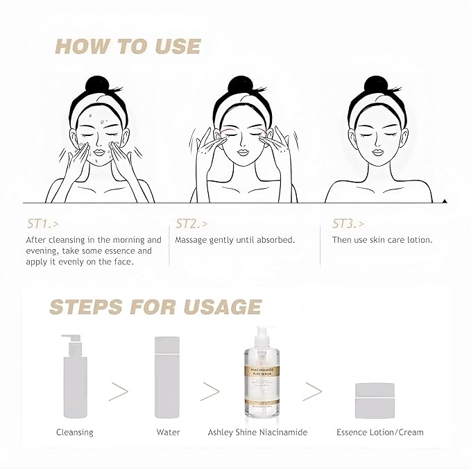 Ashley Shine Niacinamide Serum Moisturizes Skin Care 2 in 1 for Face and Body，Brightening Serum for Dark Spots, Body, Fine Lines & Wrinkles 17.58Fl Oz