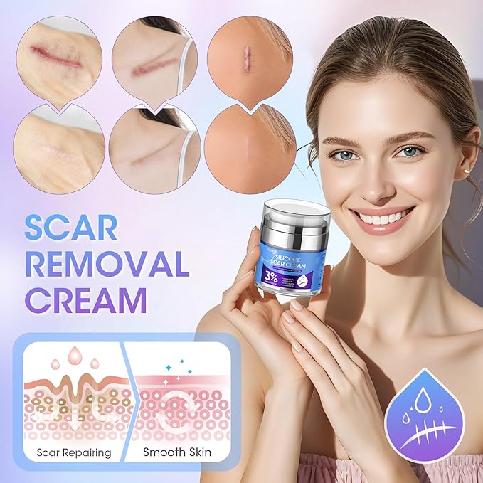 Silicone Scar Cream for Surgical Scars, 3% Dimethicone Complex Silicone Scar Gel for Old & New Scars, C-Section, Pregnancy, Acne, Injury, Keloids, Burns, Non-Irritating Scar Removal Cream(50ML)
