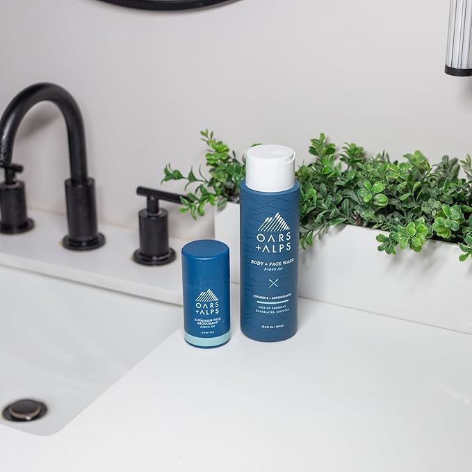 Oars + Alps Mens Moisturizing Body and Face Wash, Skin Care Infused with Vitamin E and Antioxidants, Sulfate Free, Aspen Air, 3 Pack