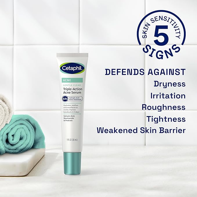 Cetaphil Gentle Clear Triple-Action Acne Treatment Serum with Salicylic Acid, Treats and Prevents Acne, Great for Post-Acne Marks, for All Skin Types, 1oz