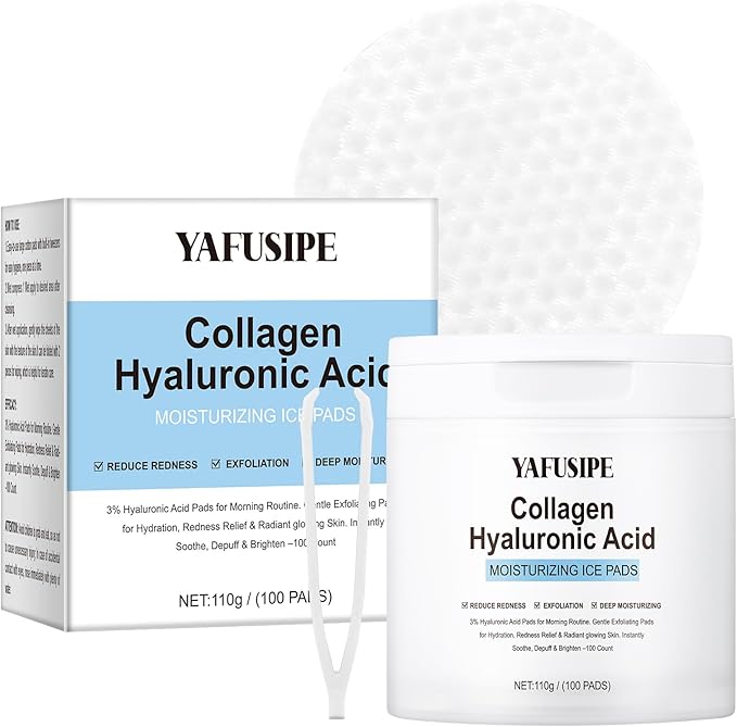 3% Hyaluronic Acid Collagen Peptide Toner Pad, Hyaluronic Acid Toners Facial Pads Jelly Pad for Face Hydrating Face Facial Treatment Toner Cotton Wipe for Women Smoothing All Skin Types 100 Pads