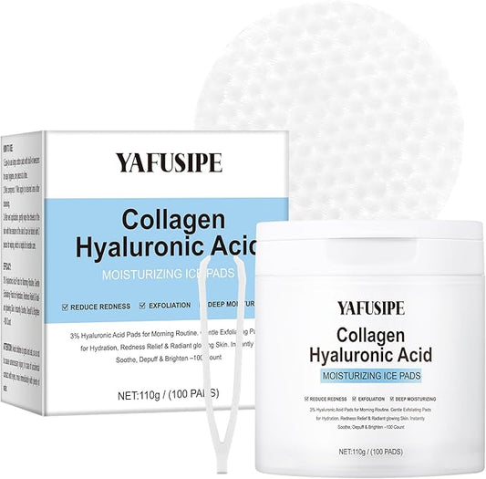 3% Hyaluronic Acid Collagen Peptide Toner Pad, Hyaluronic Acid Toners Facial Pads Jelly Pad for Face Hydrating Face Facial Treatment Toner Cotton Wipe for Women Smoothing All Skin Types 100 Pads