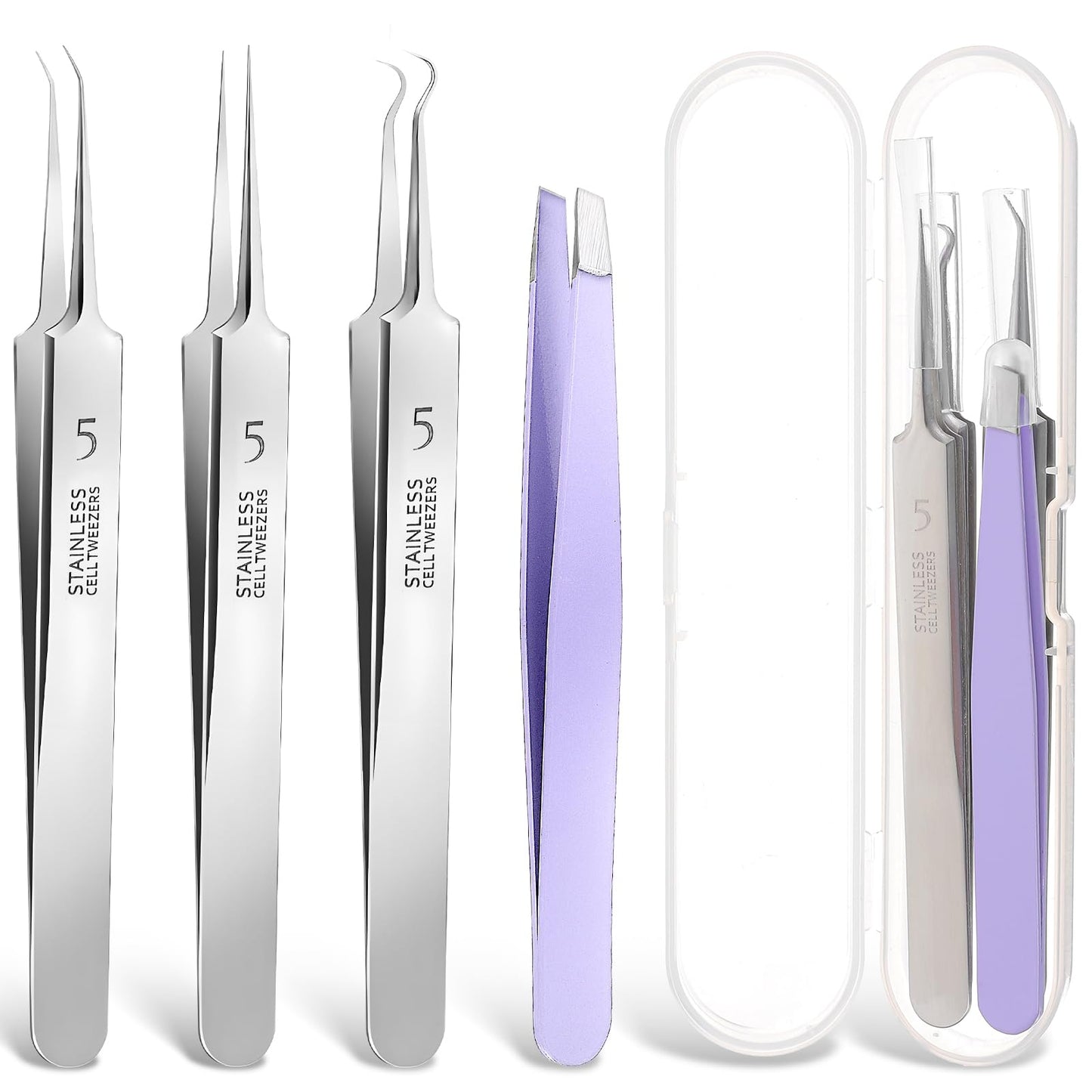 4 Pcs Blackhead Remover Tools Pimple Popper Tool Kit Comedones Extractor Acne Removal Kit for Blemish Black Head Remover for face Risk Free Treatment for Whitehead Popping (Silver Purple)