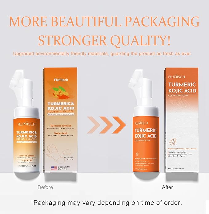 Turmeric Kojic Acid Facial Cleanser, Brightening Foaming Face Wash with Soft Massage Heads, Kojic Acid Cleanser Exfoliating, Turmeric Cleansing for Dark Spots 4.06fl.oz