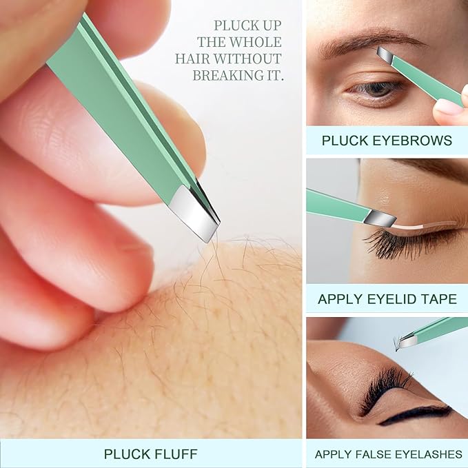 Teenitor 7 Pcs Surgical Grade Blackhead Remover Tools and Pimple Popper Tool Kit, Ingrown Hair Tweezers, Blackhead Tweezers, Precision Tweezers, Pimple Extractor, Light Green