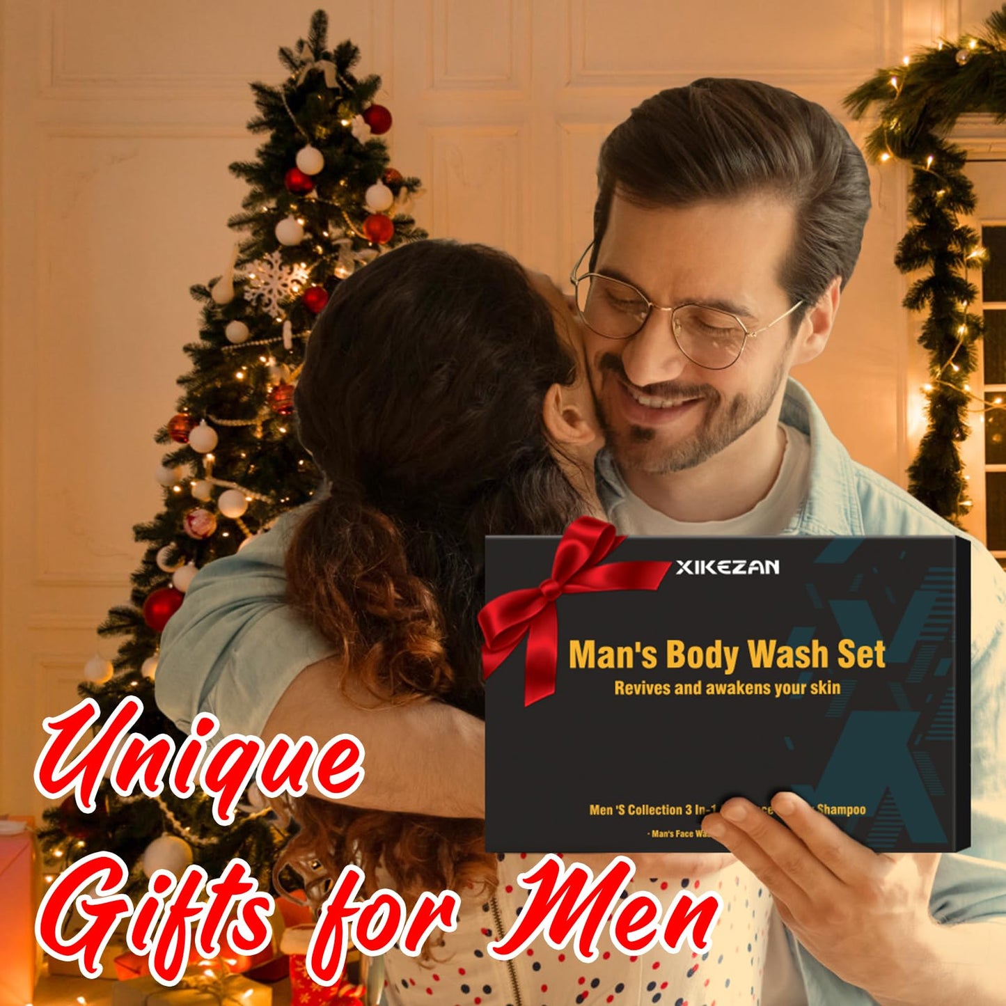 Gifts for Men,Mens Body Wash Gift Set Cleansing & Hydrating Skin w/Face Wash,Deodorant,Sandalwood & Cologne 3 in 1 Hair,Face & Body Wash,Mens Stocking Stuffers Christmas Gifts for Men Him Dad Husband