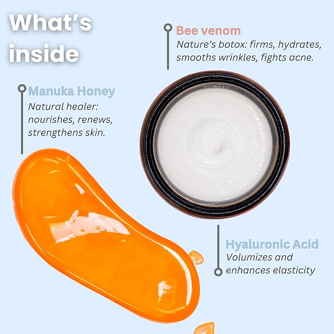 Organic Bee Venom + Manuka Day Barrier Face Moisturizer | Hydrating, Anti-Wrinkle, Collagen Booster | 2.5 month supply, 2oz/60ml | Made in New Zealand
