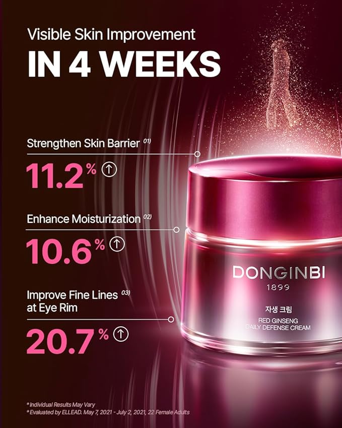 Donginbi Red Ginseng Daily Defense Cream - Firming Cream for Loose Skin, Face Moisturizer for Skin Barrier Repair, Korean Red Ginseng, Skin Care Gifts for Women, 0.8 floz / 25 ml