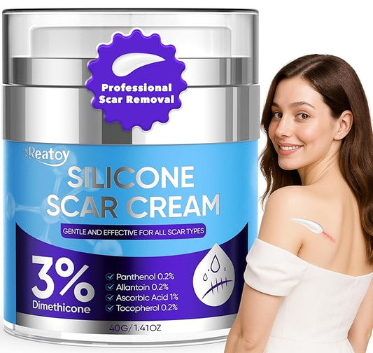 Silicone Scar Cream for Surgical Scars, 3% Dimethicone Complex Silicone Scar Gel for Old & New Scars, C-Section, Pregnancy, Acne, Injury, Keloids, Burns, Non-Irritating Scar Removal Cream(40ML)