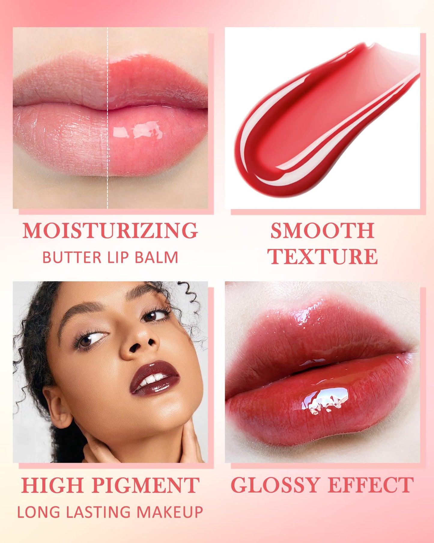 Lip Balm Butter Vanilla,Hydrating Tinted Butter Lip Gloss,Clear Lip Mask Lip Care Moisturizer,Lip Treatment Balm,Non-Sticky Glow Reviver Fat Lip Oil Lipgloss,Women's Day Makeup Gift for Women-01