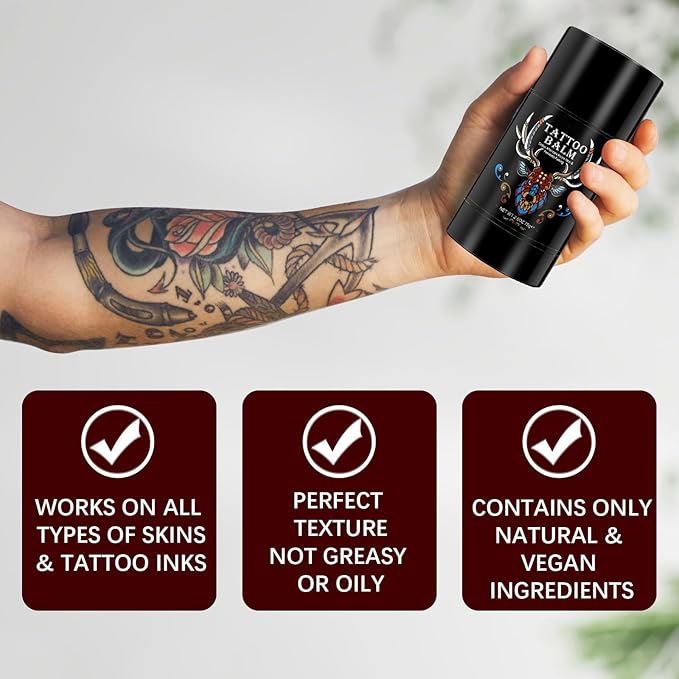 Tattoo Aftercare Butter Balm, 2.6 oz, Old & New Tattoo Moisturizer Healing Brightener for Color Enhance, Natural Organic Tattoo Cream