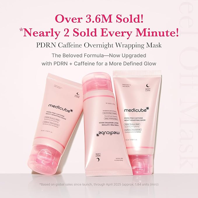 medicube PDRN Caffeine Overnight Wrapping Peel Off Facial Mask | Firming, Depuffing & Hydration | Salmon DNA + Caffeine + Collagen For Refined, Glass Skin & Face Contour Support | Korean Skin Care