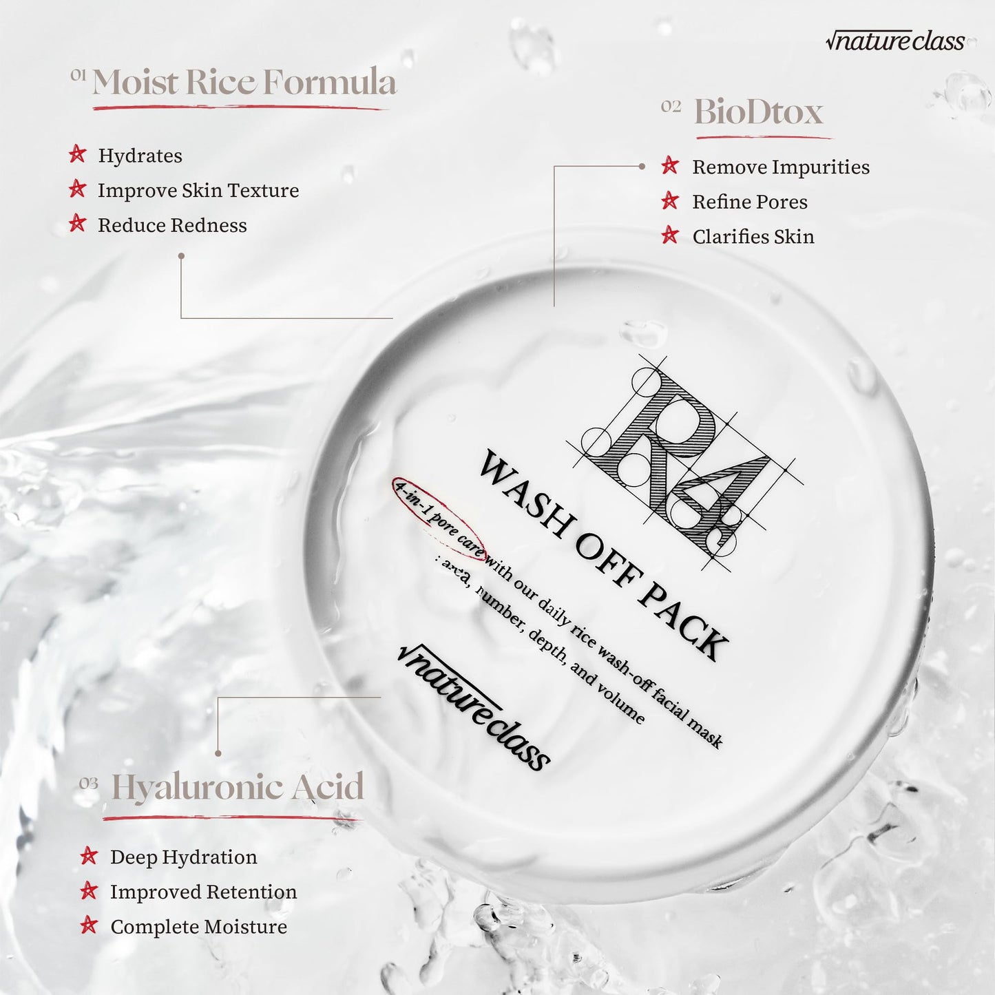 NATURECLASS R4 Rice Wash Off Facial Mask – 4-in-1 Pore Care, Deep Cleansing, Hydrating, Exfoliates, Pore Sebum Clearing, Gentle Exfoliating Korean Skincare 3.38 Fl Oz