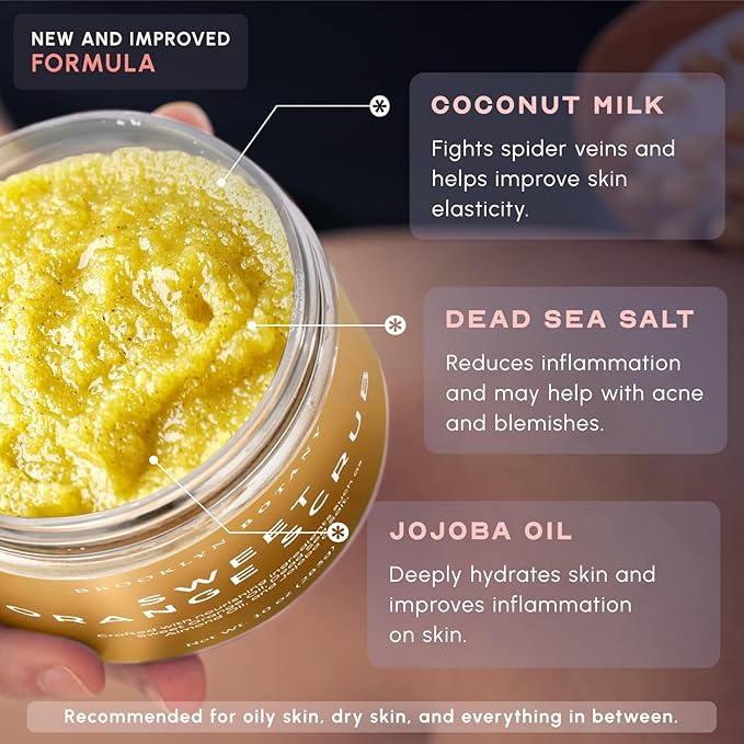 Brooklyn Botany Sweet Orange Body Scrub - Moisturizing and Exfoliating Body, Face, Hand, Foot Scrub - Fights Stretch Marks, Fine Lines, Wrinkles - Great Gifts for Women & Men - 10 oz