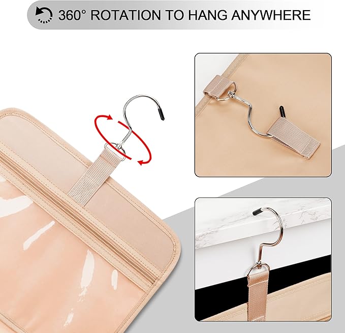 Travel Hanging Toiletry Bag for Women and Men, with 8 Leak Proofing Silicone Bottle Covers, Waterproof Makeup Accessories, Cosmetic Essentials, Cruise Ship Toiletries Bag with Jewelry Organizer, Black