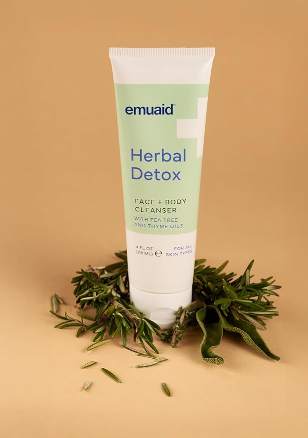 emuaid® Herbal Detox™ Face + Body Cleanser, Lightweight Botanical Foaming Gel with Tea Tree Oil + Thyme Oil, Gentle Skin Cleanser & Facial Wash for Sensitive, Dry, or Irritated Skin, 4 oz