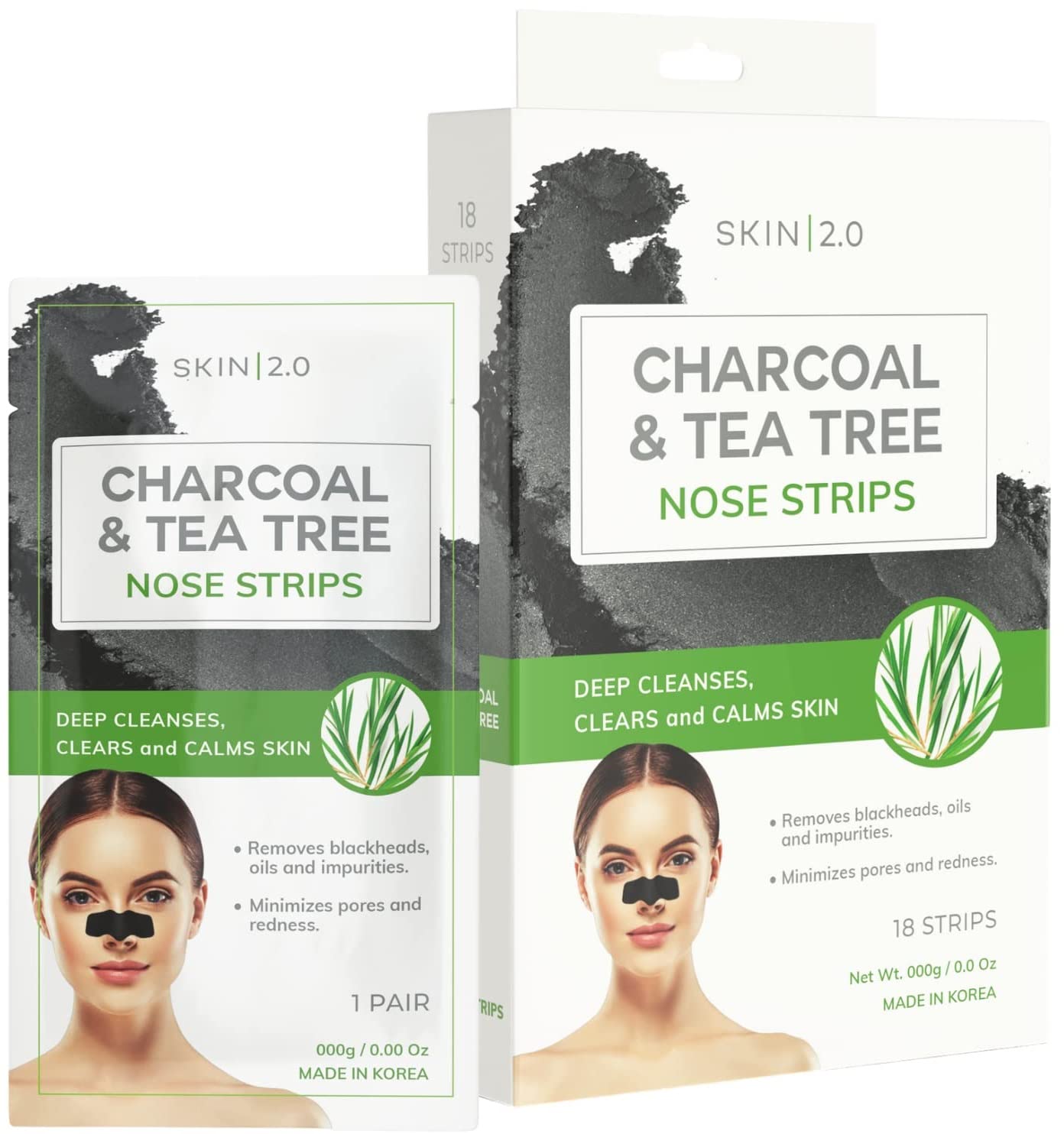 Skin 2.0 Tea Tree & Charcoal Peel-Off Face Mask - Blackhead Remover, Reduces Acne & Pores, Deep Cleansing - Dermatologist Tested Korean Skincare - Clean Beauty, Cruelty-Free - 6.7 Fl oz