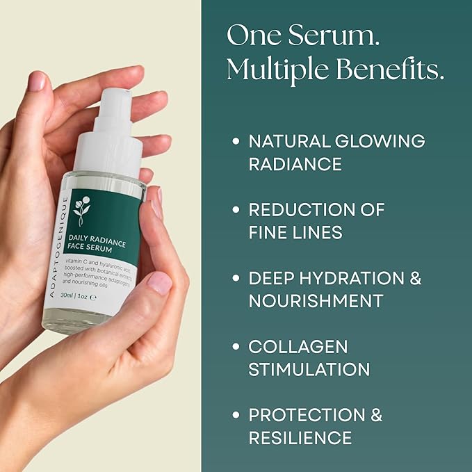 Daily Radiance Face Serum with Vitamin C & Hyaluronic Acid | Hydrates, Brightens & Fights Aging, Protects from Sun Damage | With Botanical Extracts, Adaptogens & Nourishing Oils | 30ML