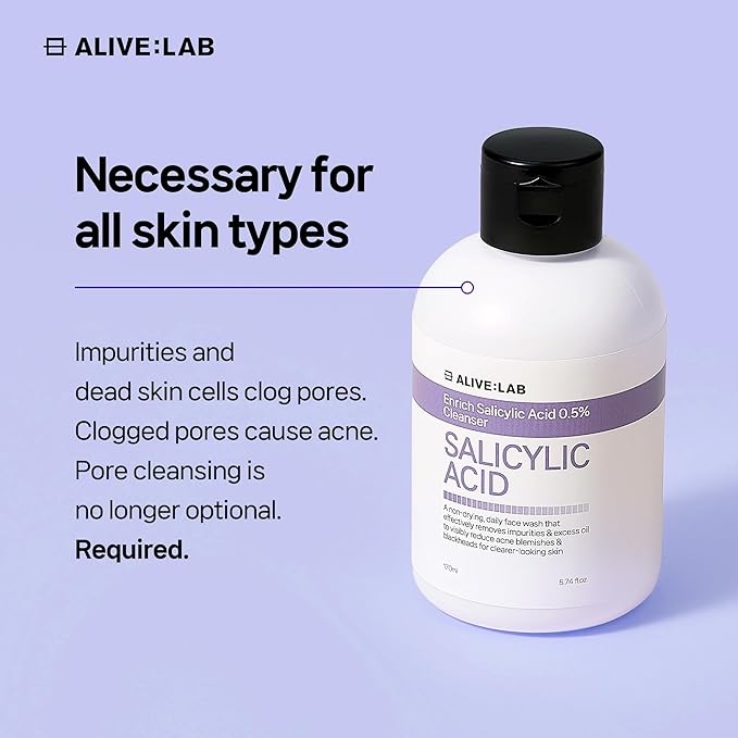 ALIVELAB Enrich Salicylic Acid 0.5% Cleanser for Acne-Prone Skin – Deep Cleansing Foam Face Wash with BHA – Oil Control, Gentle Exfoliating, Helps Reduce Pimples & Clogged Pores (5.74 fl.oz)