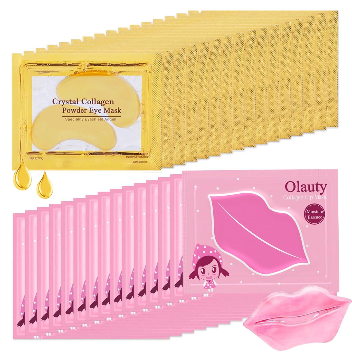 30 Pairs Lip Masks & Eye Masks, 24K Gold Gel Under Eye Patches for Puffy Eyes, Collagen Crystal Lip Mask Moisturizing Nourishing Collagen Lip & Eye Mask Set for Women Men
