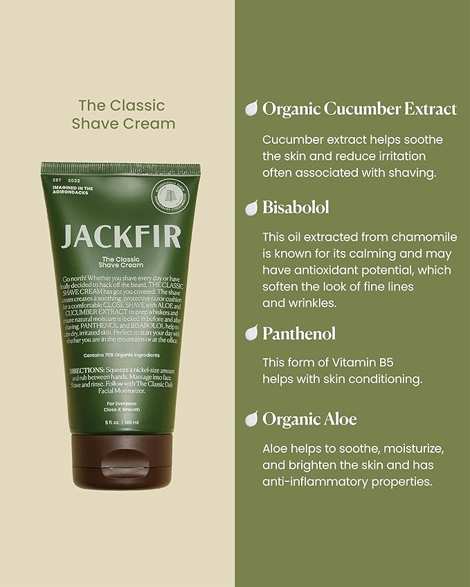 The Classic Shave Cream, Smooth Natural Shaving Cream for Men, Hydrating Aloe & Cucumber Extract - Helps Calm Dry Irritated Skin, EWG Verified, Organic Ingredients, For All Skin Types, 5 Fl Oz