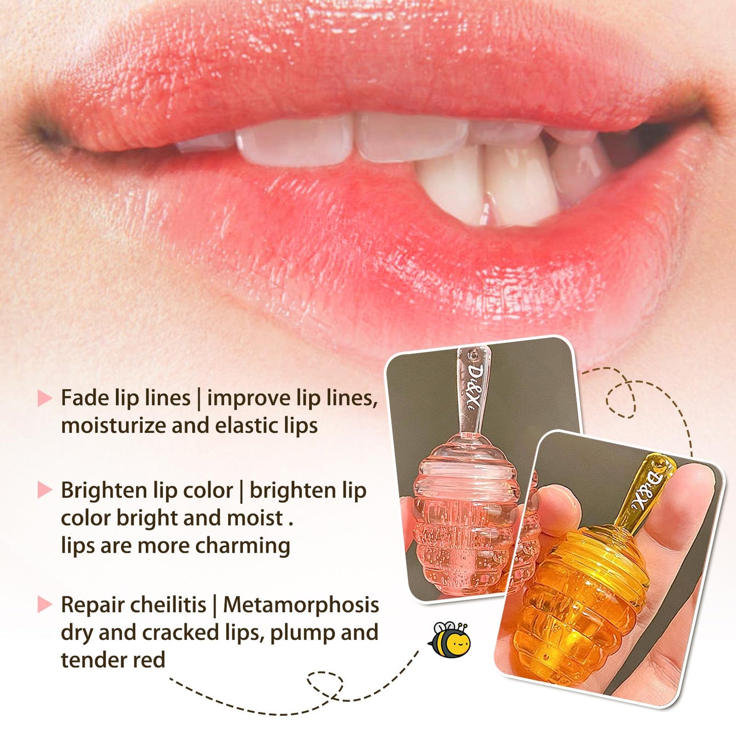 2 PCS Moisturizing Honey Pot Lip Oil Lip Gloss, Natural Honey Sleeping Lip Mask, Lip Balm, Hydrating & Prevention Dry & Cracked Lip Scrubs Exfoliator, Winter Lip Care Products(Peach+Honey)