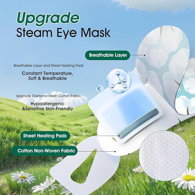 60 Pack Steam Eye Masks Disposable for Dry Eyes, Heated Eye Mask Warm Compress for Eyes, Relaxation Gifts, Travel Essentials - Lavender, Unscented, Chamomile, Rose