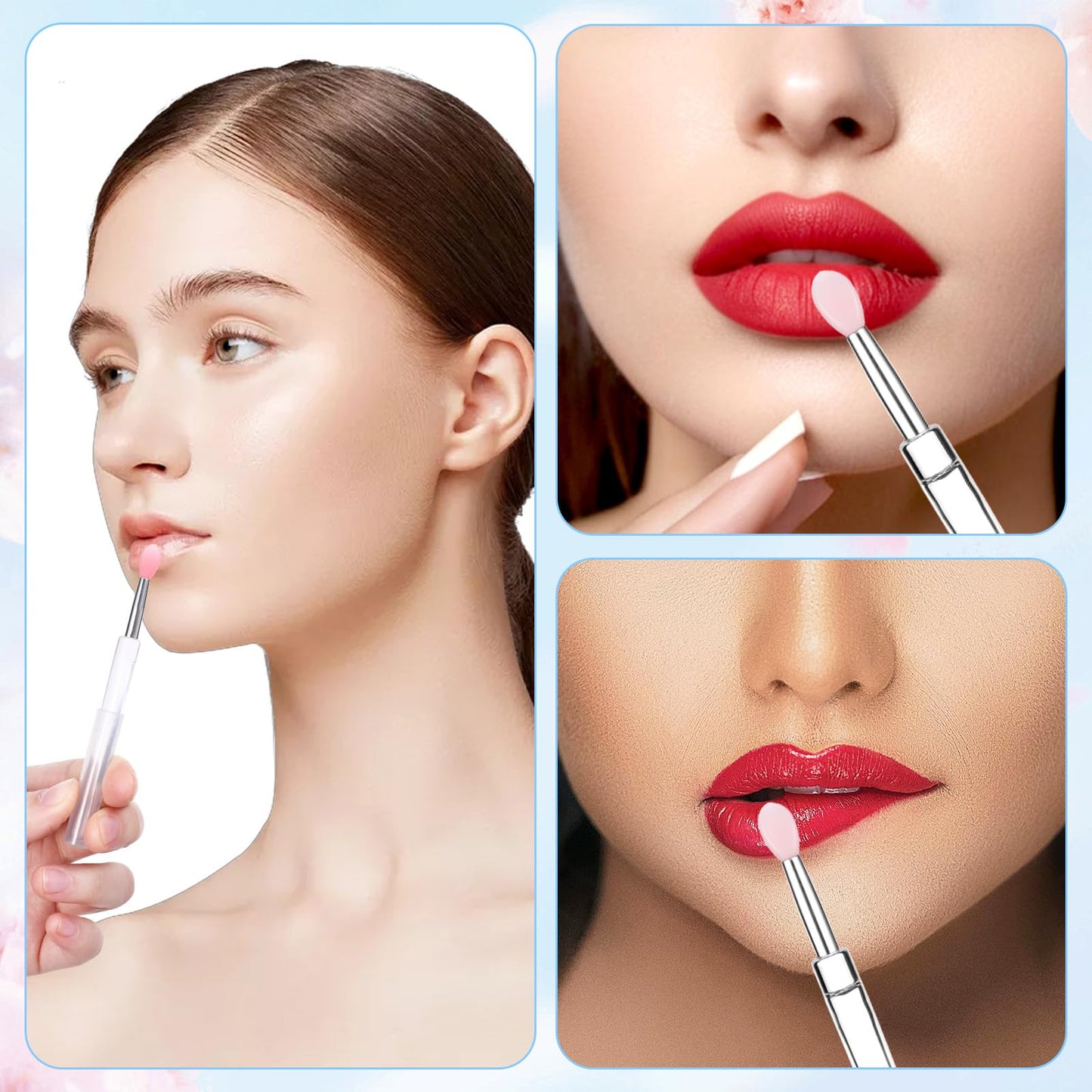 10 PCS Lip Brush, Silicone Lip Lipstick Applicator Brushes with Caps, Reusable Mask Applicator for Applying Lips Gloss Balm, Silicone Lips Scrubber