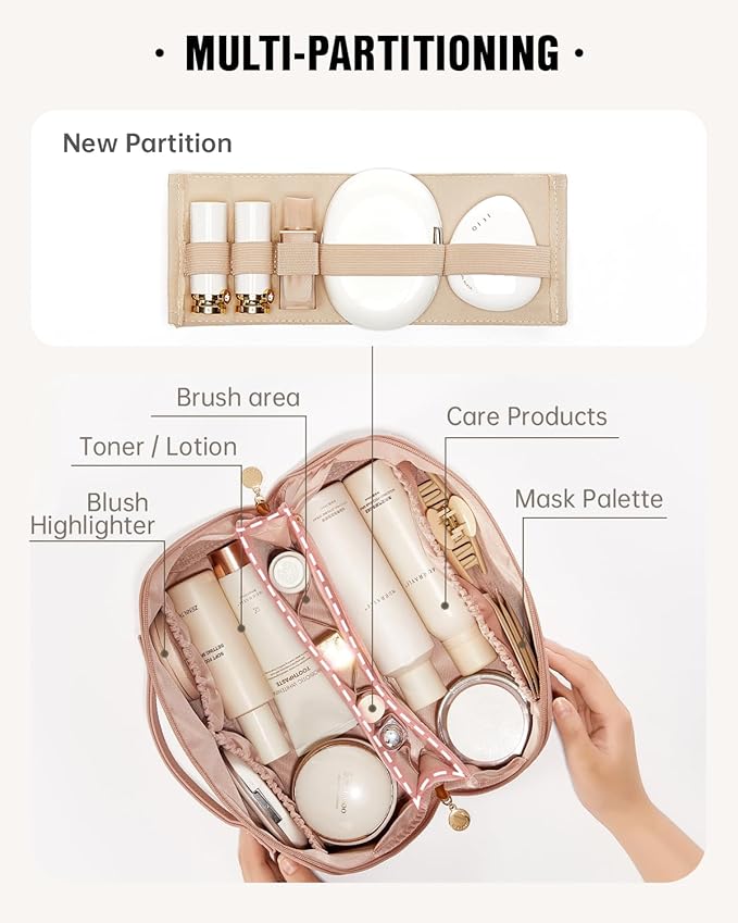 EACHY Travel Makeup Bag,Large Capacity Cosmetic Bags for Women,Waterproof Portable Pouch Open Flat Toiletry Bag Pattern Makeup Bag