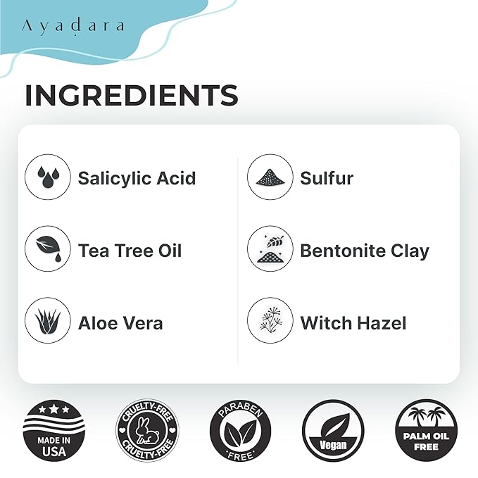 Day & Night Cystic Acne Spot Treatment, Hormonal Acne Treatment For Daytime & Overnight, Severe Acne, Cystic Acne Treatment for Face, Pimple Cream Tea Tree Bentonite Clay, 90 Day Supply