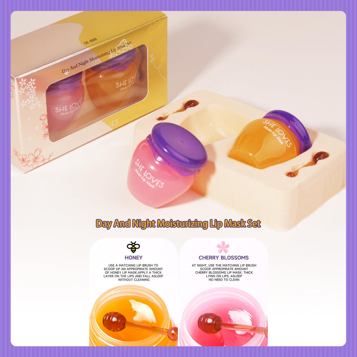 2 Bottles Sakura & Honey Lip Balm, Day & Night Repair Deep Moisture and Fade Lines, Rich in Vitamin E & Cherry Blossom Extract Beeswax Essence Natural Enhancer Care Sleeping Mask