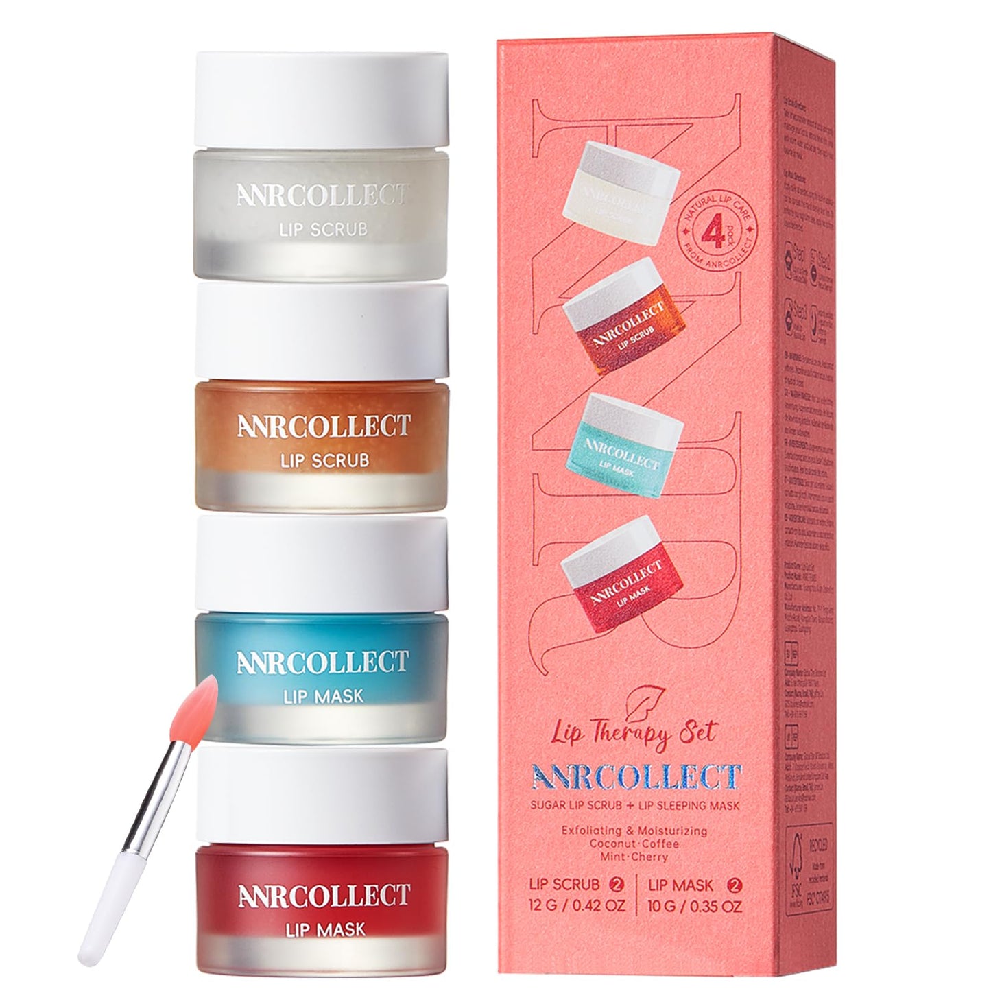 ANRCOLLECT Lip Scrub & Lip Mask - Lip Treatment Care Kit with 2 Lip Exfoliator Scrub & 2 Lip Butter Mask, Intense Hydration Set for Dry Chapped Cracked Lips (4 Pack)