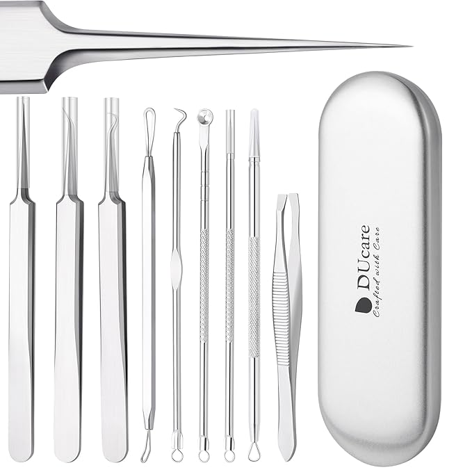 DUcare Blackhead Extractor Tool for Face,Blackhead Remover Tool, Pimple Popper Tool Kit, Extractor Tool for Comedone Zit Acne Whitehead Blemish, Stainless Steel Extraction Tools