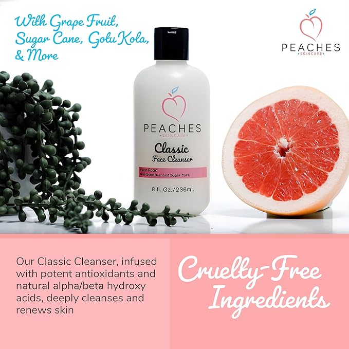 Hydrating Facial Cleanser – Gentle Daily Face Wash with Grapefruit, Sugar Cane, and Gotu Kola – Lightly Exfoliating Vegan Formula for All Skin Types – Classic Cleanser (8 oz)