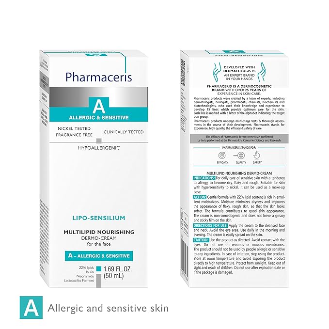 Nourishing Lipid Face Cream with Emollients and Niacinamide, Helps Restore Skin's Barrier, Moisturize & Soothe, Rich Cream for Dry, Sensitive & Allergy-Prone Skin, LIPO-SENSILIUM