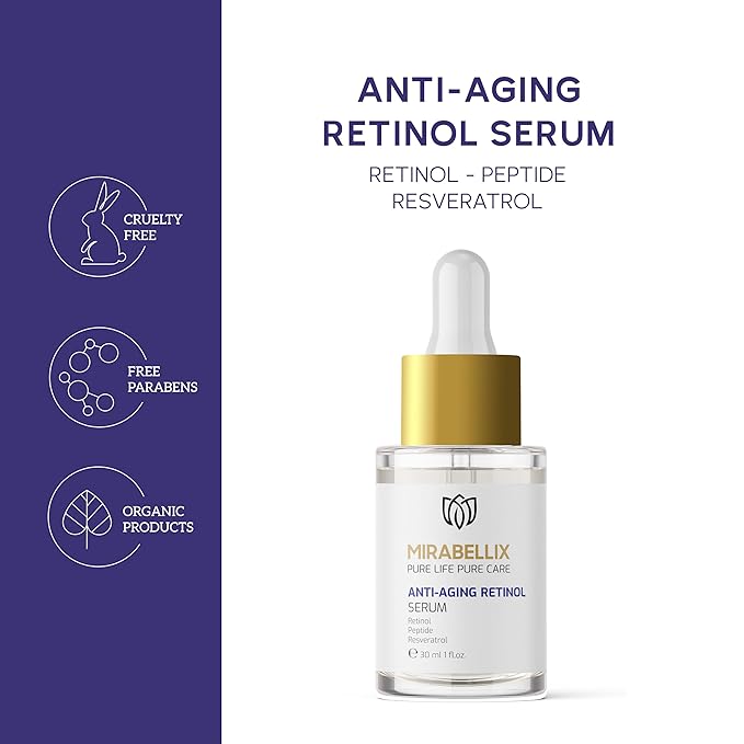 Anti-Aging Retinol Serum 30ml – With Peptide, Resveratrol & Vitamin A – Reduces Fine Lines & Wrinkles, Improves Skin Elasticity & Even Tone – For Dry, Oily & Normal Skin