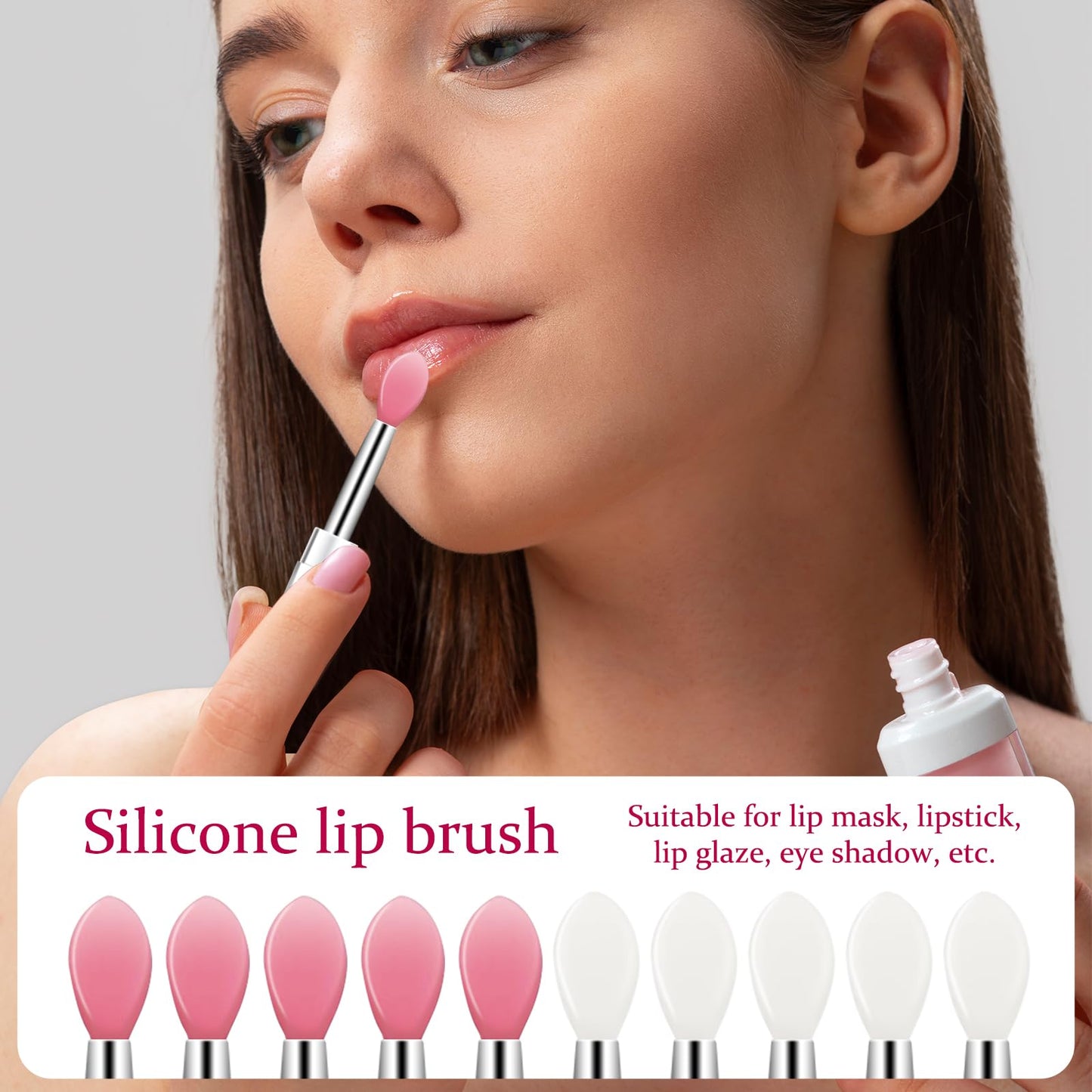 10Pcs Silicone Lip Brushes Tool, Reusable Lip Balm Applicator Lipstick Applicator Brushes with Caps Eyeshadow Lips Brush for Lipsticks, Lips Gloss and Other Cream Makeup Produts