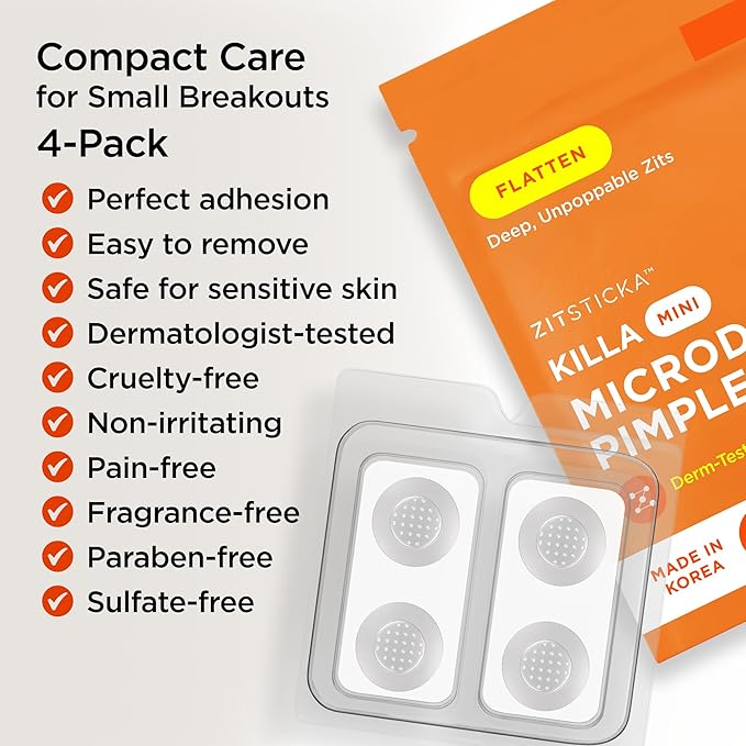 ZitSticka Killa Mini Acne Patches for Face - World's Most Potent Pimple Patch with Fast-Acting Microdarts - Starts Working within 2 Hours for Deep, Early-Stage Zits - 8 Count
