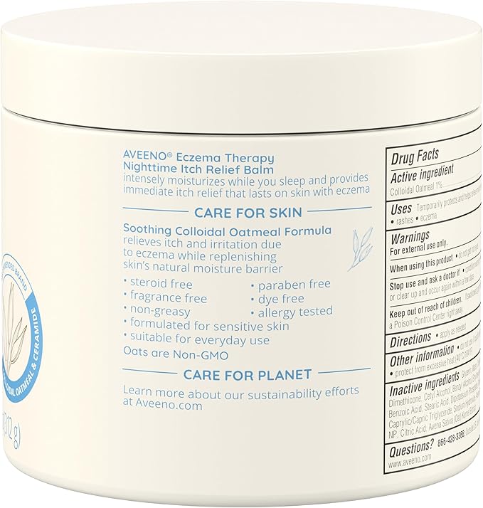 Aveeno Eczema Therapy Nighttime Itch Relief Balm, Eczema Cream for Body, Moisturizing Colloidal Oatmeal & Ceramide Formula, Fragrance Free, Soothing Dry Itchy Skin, 11 fl oz