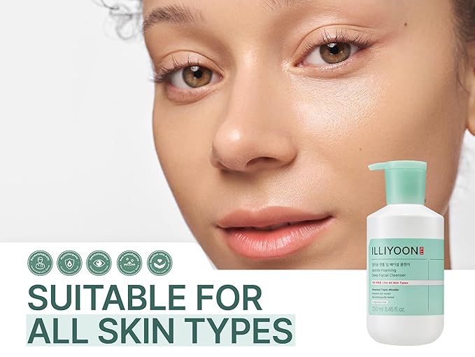 Illiyoon Gentle Deep Facial Cleanser | Low pH Gel-to-Foam Face Wash for Sensitive Skin, Hydrating Gel Cleanser & Daily Makeup Remover, Korean Skincare, 8.45 fl.oz.
