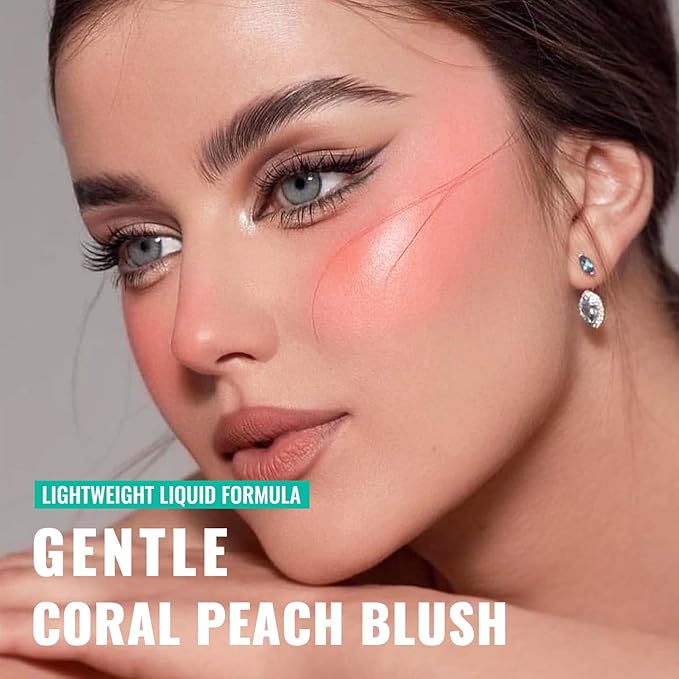 Liquid Blush, Soft Moisturizing Matte Blush, Blendable Face Coral Peach