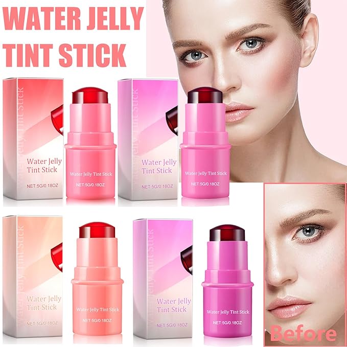 4PCS Milk Cooling Water Jelly Tint, Jelly Tint Makeup Jelly Blush Stick, Cruelty Free, Milk Jelly Blush, Blush Stick for Cheeks and Lips with Gift