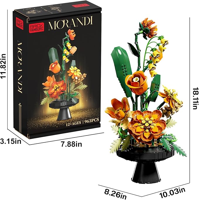 Flower Bouquet Building Blocks Set, Artificial Flowers Toys Botanical Collection DIY Unique Home&Office Bonsai Decoration Adults, Teen Girls for Birthday，Christmas, Holiday