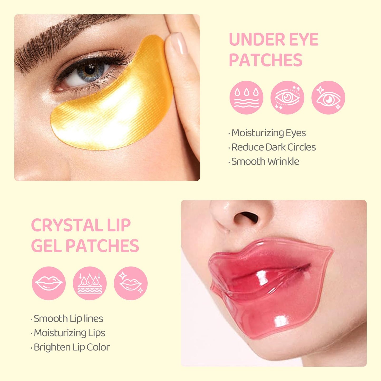 30 Pcs Lip Masks & Eye Masks, 24K Gold Crystal Gel Collagen Eye Pads, Cherry Under Eye Patches for Puffy Eyes, Dark Circles, Wrinkles and Fine Lines, Bachelorette Party Favors, Bridesmaid Gifts