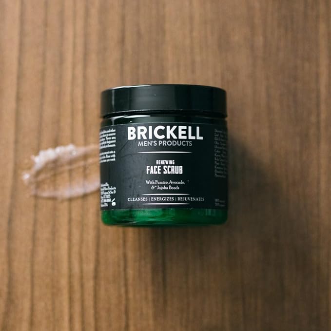 Brickell Men's Renewing Face Scrub for Men, Natural and Organic Deep Exfoliating Facial Scrub Formulated with Jojoba Beads, Coffee Extract and Pumice, 4 Ounce, Scented