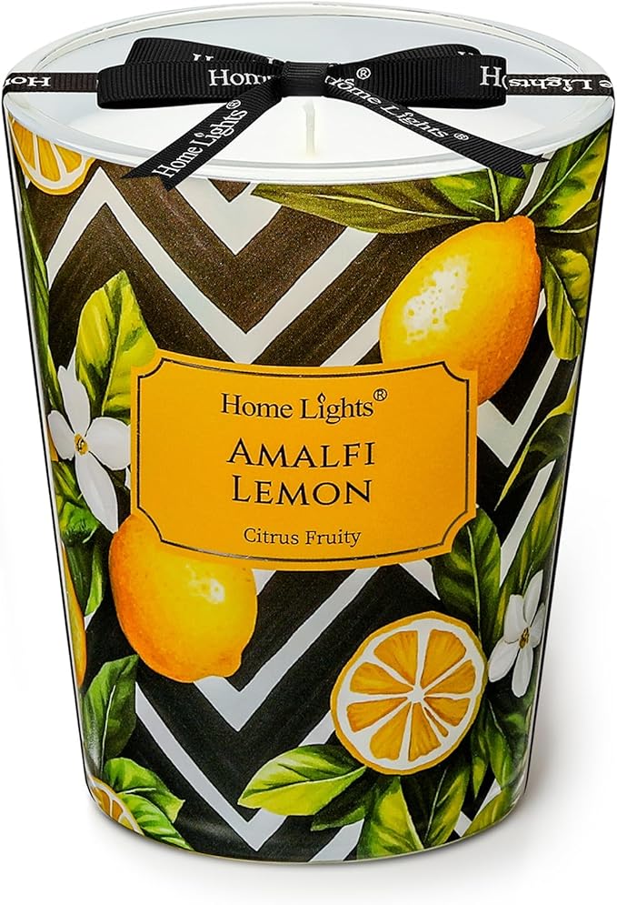 HomeLights Large jar Candle | 1-Wick Long-Lasting Scented Candles, 6.7oz Natural Soy Wax Candle for Home Scented, Eclectic Mixed Styles Gifts for Women & Men, Amalfi Lemon