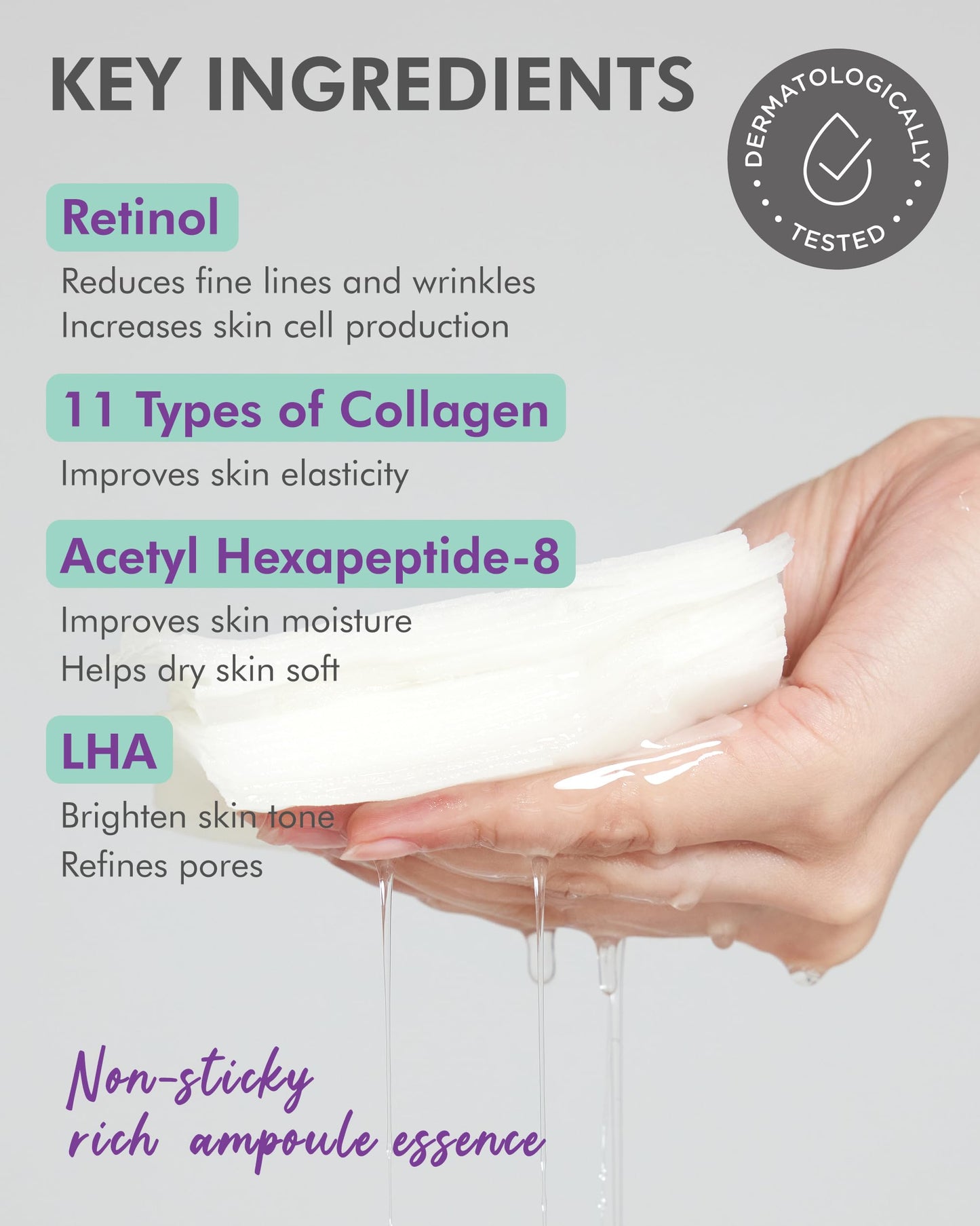 DERMAL Seoul Face Retinol 3X Daily Quick Mask 36 Sheet – Korean Skincare Vegan Tencel Facial Masks - Anti Aging, Wrinkle Improvement Mask Sheets with Collagen, LHA, Peptide