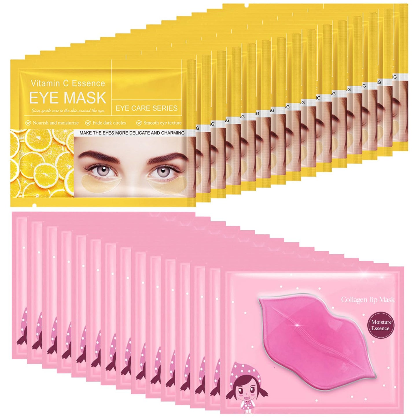 Felico 30 Pairs Lip Mask Under Eye Masks Patches, Crystal Collagen Hydrating Moisturizing Smoothing Lips Gel Pads for Puffy Eyes Bags,Dark Circles,Puffiness,Fine Lines,Wrinkles,Anti-Aging Vitamin C